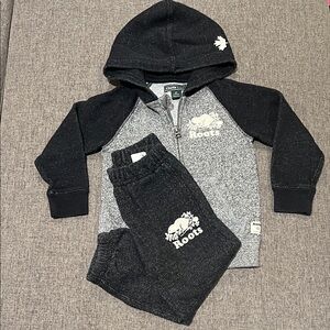 Roots Kids Charcoal and Black Zip-Up Hoodie and Track Pants Set